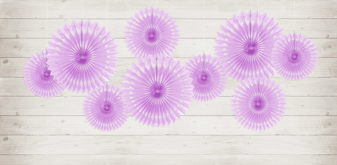 Purple Tissue Paper Rosettes - Lavender Birthday Party Fan Decorations - Party Wall Decorations - Hanging Decorations - Pack Of 3 - Jolie Fete UK