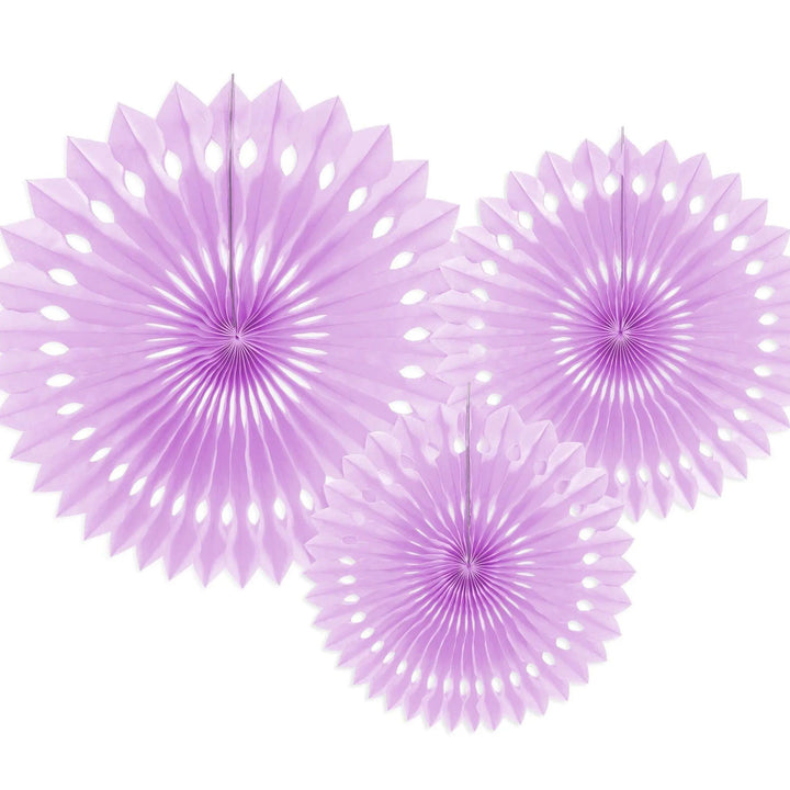 Purple Tissue Paper Rosettes - Lavender Birthday Party Fan Decorations - Party Wall Decorations - Hanging Decorations - Pack Of 3 - Jolie Fete UK
