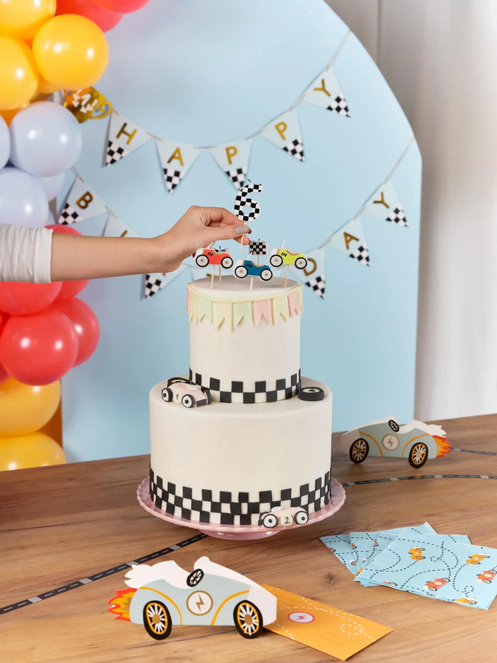 Car Cake Candles - Racing Car Birthday Cake Decorations - Kids Formula 1 Party Supplies - Vintage Car Theme Party - Pack Of 5 - Jolie Fete UK