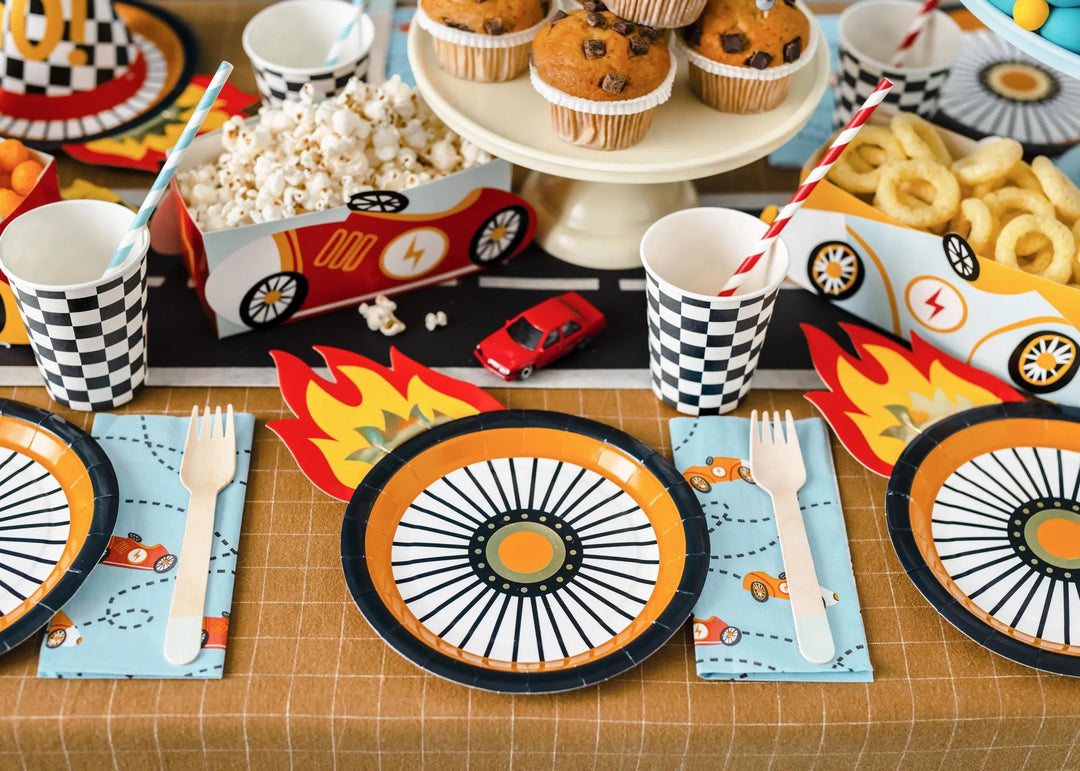 Racing Car Cups - Checkered Flag Paper Party Cups - Racing Car Party - F1 Theme - Kids Birthday Party Supplies - Pack Of 6 - Jolie Fete UK