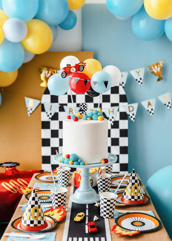 Racing Car Cups - Checkered Flag Paper Party Cups - Racing Car Party - F1 Theme - Kids Birthday Party Supplies - Pack Of 6 - Jolie Fete UK