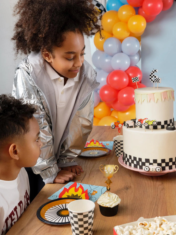Racing Car Cupcake Toppers - Checkered Flag Cat Topper - Racing Car Party - F1 Theme - Kids Birthday Party Supplies - Pack Of 4 - Jolie Fete UK