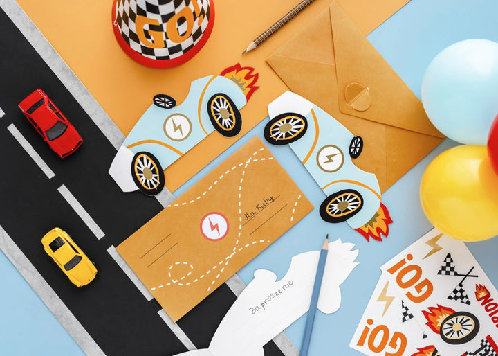 Racing Car Party Invitations - Driving Party Party Invites - Formula 1 Theme - Kids Birthday Party Supplies - Vintage Sports Car - Pack of 6 - Jolie Fete UK