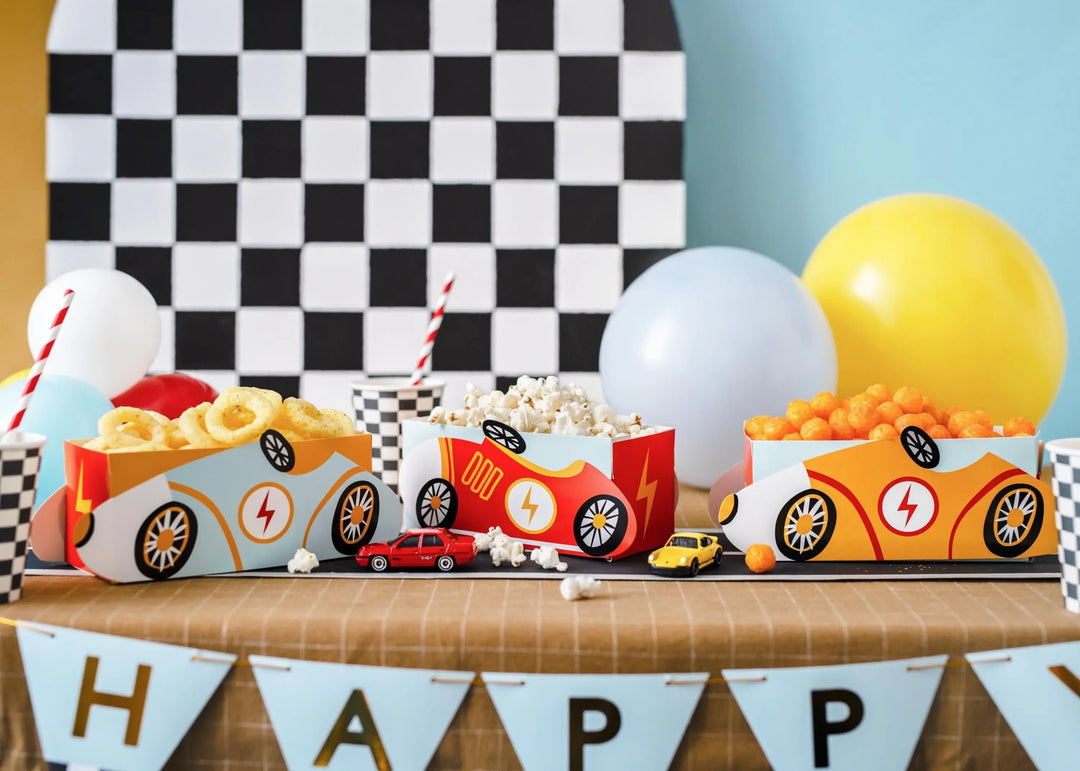 Car Snack Boxes - Racing Car Party Supplies - Formula 1 Theme - Kids Birthday Party Supplies - Goodie Bags - Small Gift Boxes - Pack of 3 - Jolie Fete UK