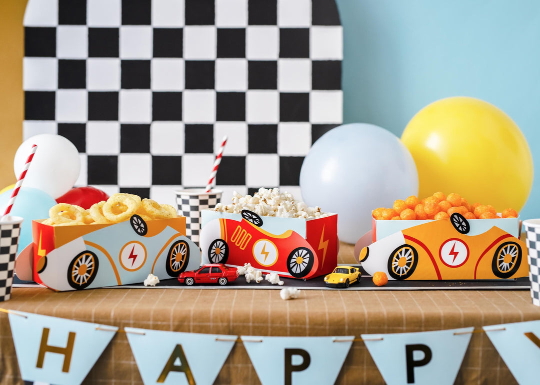 Car Snack Boxes - Racing Car Party Supplies - Formula 1 Theme - Kids Birthday Party Supplies - Goodie Bags - Small Gift Boxes - Pack of 3 - Jolie Fete UK