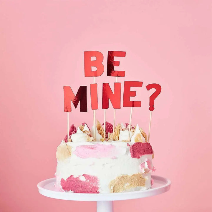 Red Be Mine Cake Topper - Valentine’s Day Cake Decoration - Romantic Proposal Cake Sign - Jolie Fete UK