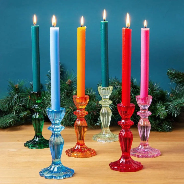 Red Glass Candle Holder - Dinner Candlestick Holder - Christmas Table Decorations - Boho Style - Jolie Fete UK