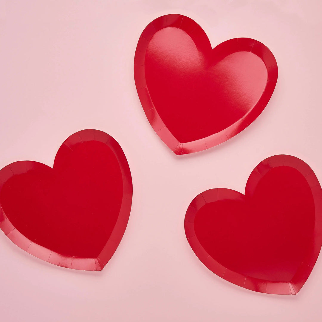 Red Heart Paper Plates - Valentine’s Day Party Supplies - Heart Shaped Birthday Plates - Galentine’s Decor - Romantic Picnic - Pack of 8 - Jolie Fete UK