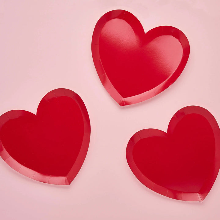 Red Heart Paper Plates - Valentine’s Day Party Supplies - Heart Shaped Birthday Plates - Galentine’s Decor - Romantic Picnic - Pack of 8 - Jolie Fete UK