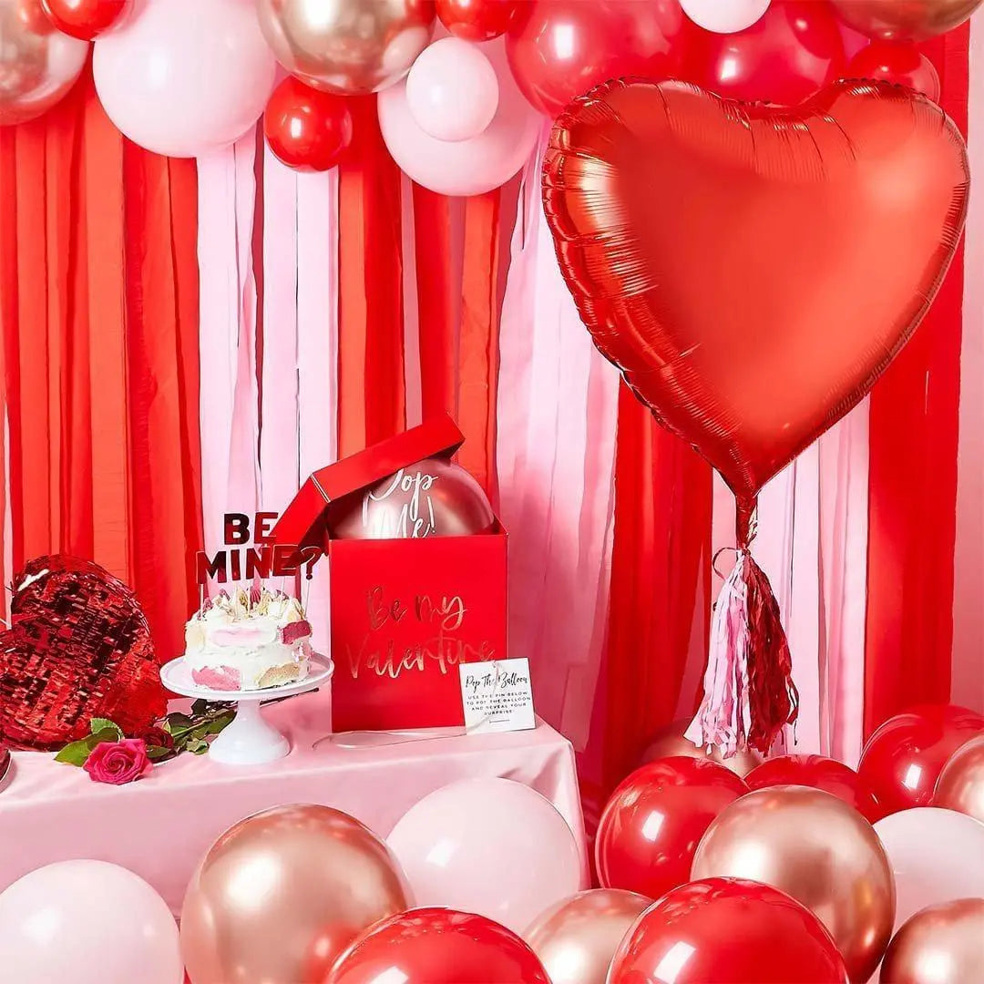 Red & Pink Streamer Photo Wall Kit - Valentine Balloon Backdrop Set - DIY Crepe Paper Streamer And Balloon Party Decoration - Jolie Fete UK