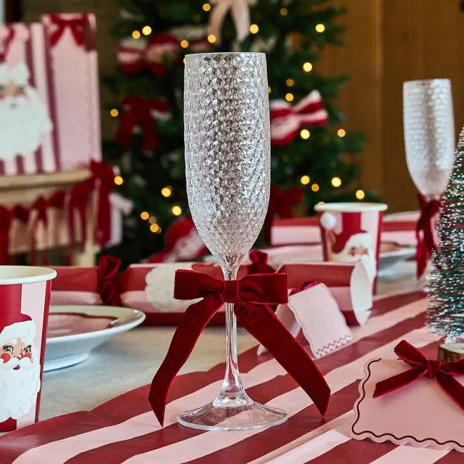 Red Velvet Bow Tie Decorations - Pack of 6 - Christmas Table Bows - Wine Glass Bow Ties - Cutlery Napkin Bows - Festive Xmas Decor - Jolie Fete UK