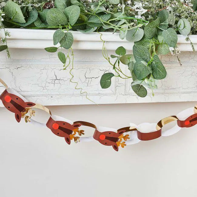 Reindeer Paper Chains - Pack of 40 - Christmas Rudolph Red Nose Garland Decoration - Festive Party Decor - Xmas Bunting -Kids Craft Activity - Jolie Fete UK