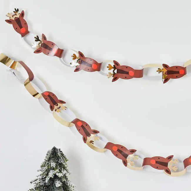 Reindeer Paper Chains - Pack of 40 - Christmas Rudolph Red Nose Garland Decoration - Festive Party Decor - Xmas Bunting -Kids Craft Activity - Jolie Fete UK