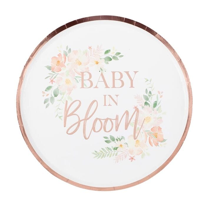 Rose Gold Baby In Bloom Baby Shower Plates - Pack of 8 Ginger Ray