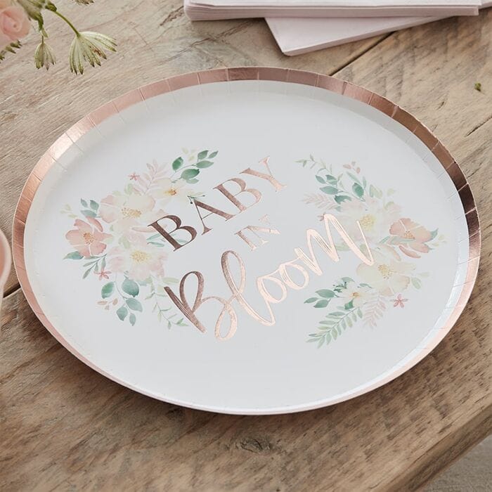Rose Gold Baby In Bloom Baby Shower Plates - Pack of 8 Ginger Ray