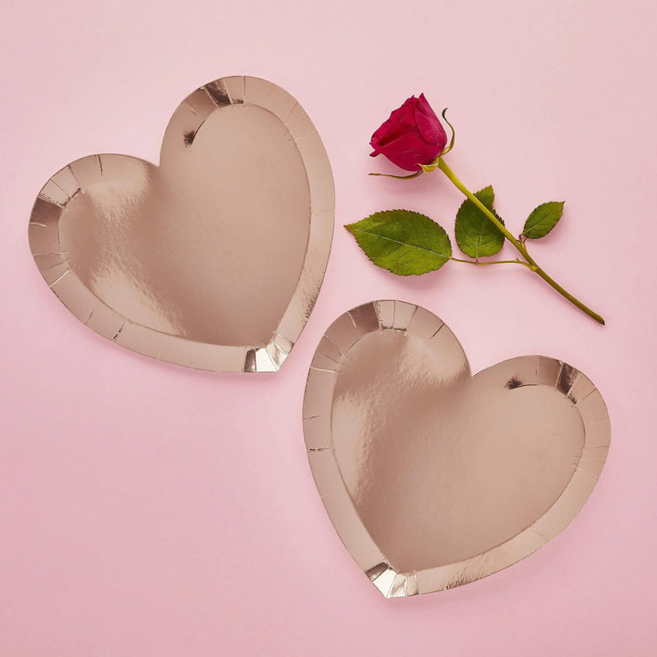 Rose Gold Heart Paper Plates - Valentine’s Day Party Supplies - Heart Shaped Birthday Plates - Galentine’s Decor -Romantic Picnic-Pack of 10 - Jolie Fete UK