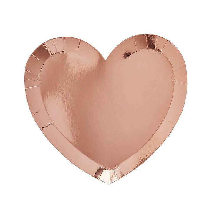 Rose Gold Heart Paper Plates - Valentine’s Day Party Supplies - Heart Shaped Birthday Plates - Galentine’s Decor -Romantic Picnic-Pack of 10 - Jolie Fete UK