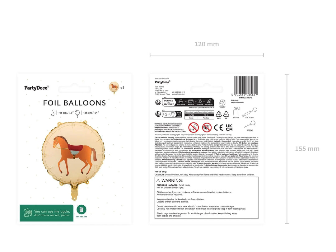 Horse Balloon - Round Cream Horse Foil Balloon - Horse Party - Birthday Party Decorations - Western Party Theme - Farm Party - Jolie Fete UK