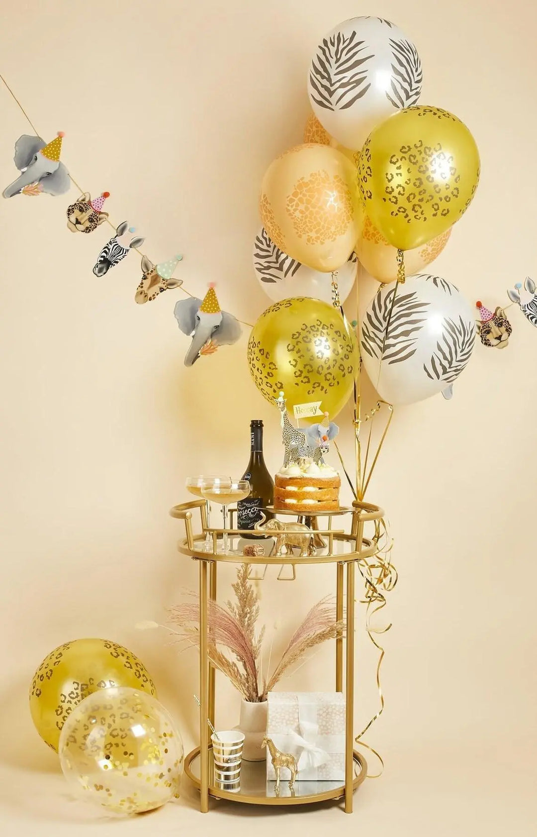 Safari Animal Cake Toppers - Leopard, Giraffe, Elephant & Hooray Flag -Wild One Birthday Jungle Theme Decor-Kids Birthday Supplies-Pack Of 4 - Jolie Fete UK