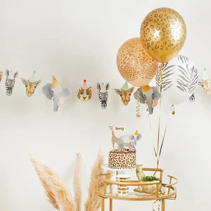 Safari Animal Cake Toppers - Leopard, Giraffe, Elephant & Hooray Flag -Wild One Birthday Jungle Theme Decor-Kids Birthday Supplies-Pack Of 4 - Jolie Fete UK