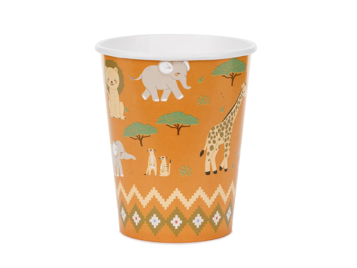 Safari Animal Cups - Jungle Birthday Tableware - Orange Paper Cups - Kids Birthday Decor - Wild One Party - Pack Of 6 - Jolie Fete UK