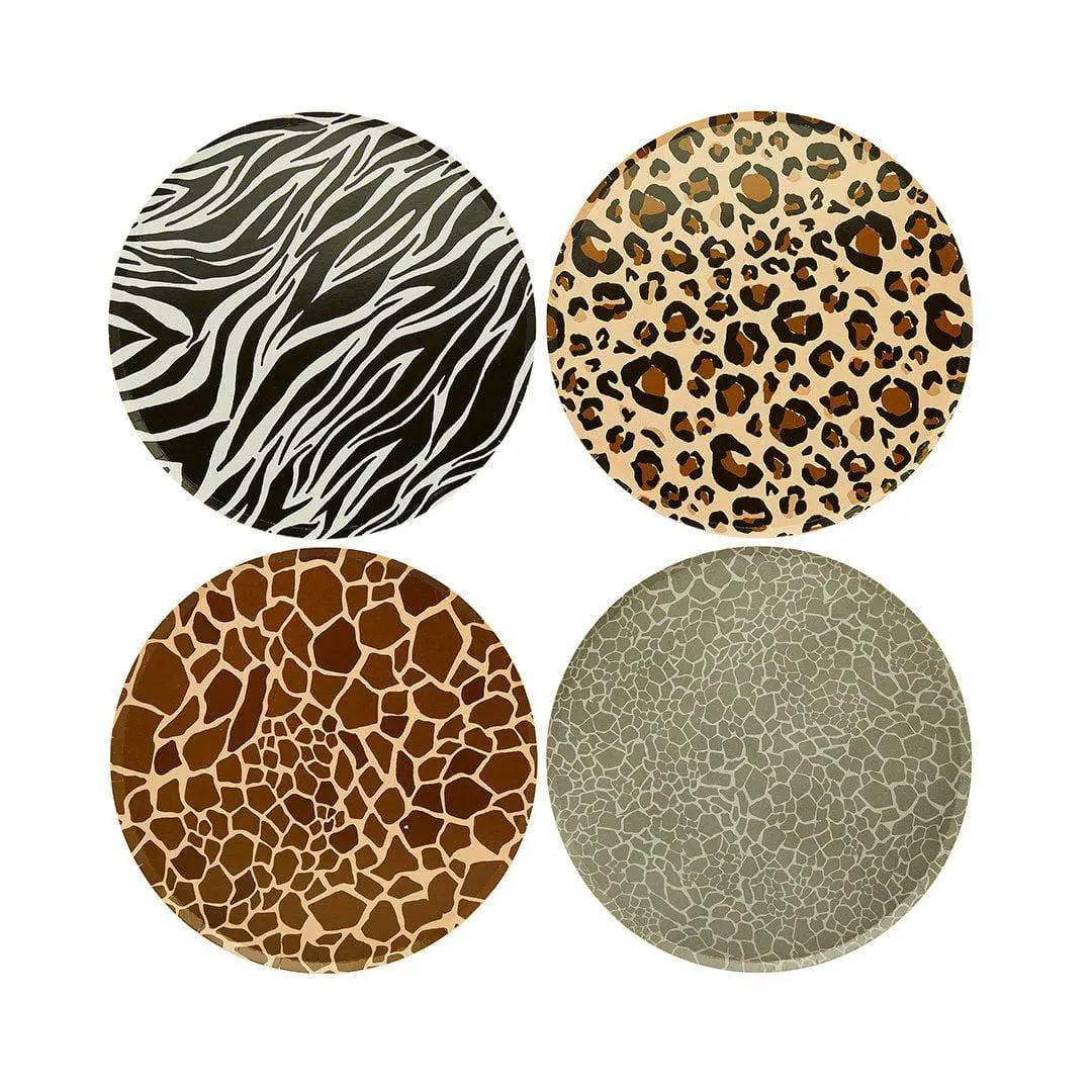 Safari Animal Paper Plates - 4 Designs: Zebra, Elephant, Giraffe, Leopard - Jungle Theme Birthday Party Decor - Wild One Tableware-Pack of 8 - Jolie Fete UK