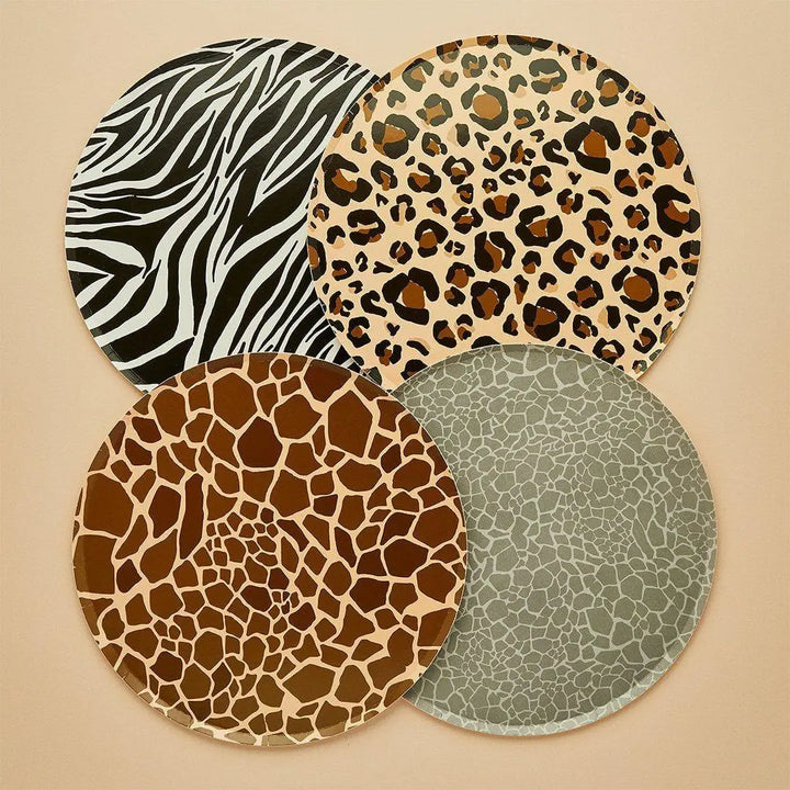 Safari Animal Paper Plates - 4 Designs: Zebra, Elephant, Giraffe, Leopard - Jungle Theme Birthday Party Decor - Wild One Tableware-Pack of 8 - Jolie Fete UK