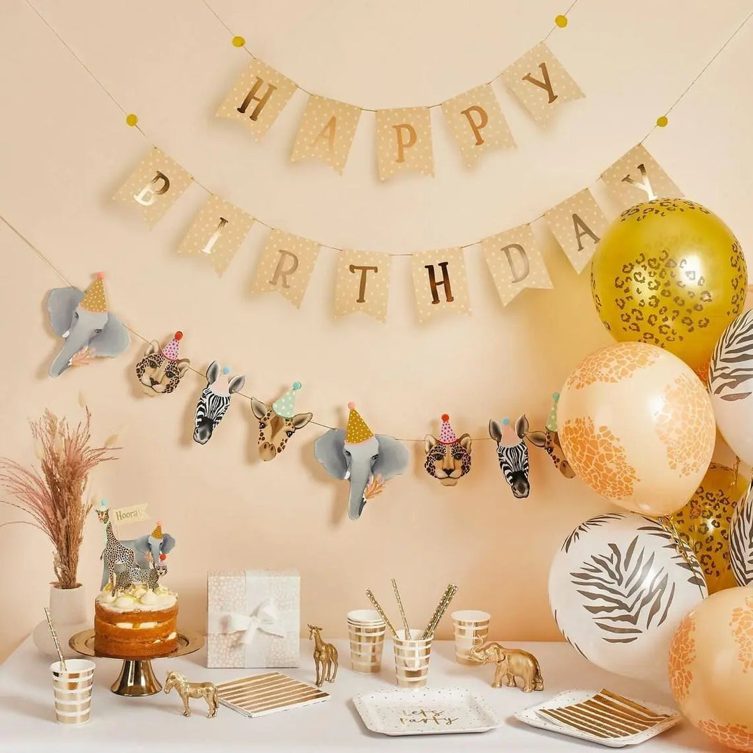 12 Safari Animal Print Balloons - Leopard Zebra Giraffe Designs - Wild One Birthday Party Decor - Jungle Theme Balloon Bundle -Kids Birthday - Jolie Fete UK
