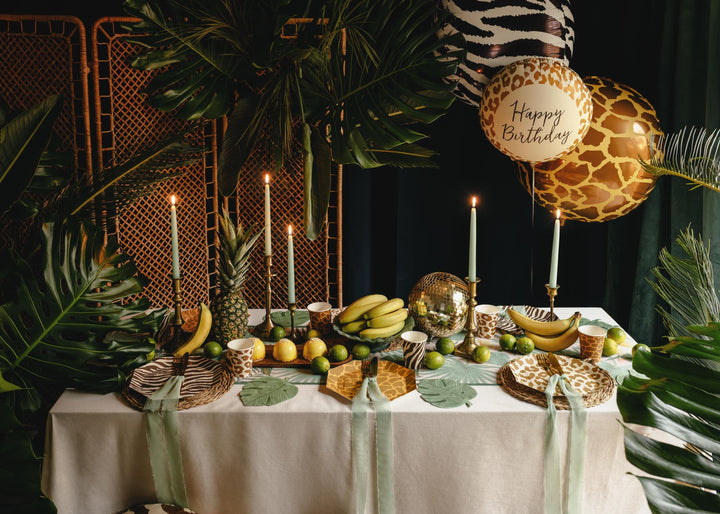 Safari Animal Print Paper Plates - Jungle Theme Birthday Tableware - Zebra Leopard, Giraffe Octagonal Plates - Wild One Decor - Pack Of 8 - Jolie Fete UK