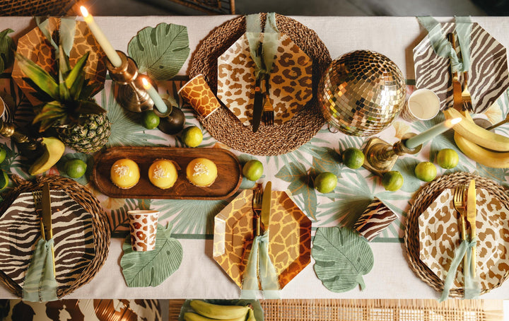 Safari Animal Print Paper Plates - Jungle Theme Birthday Tableware - Zebra Leopard, Giraffe Octagonal Plates - Wild One Decor - Pack Of 8 - Jolie Fete UK