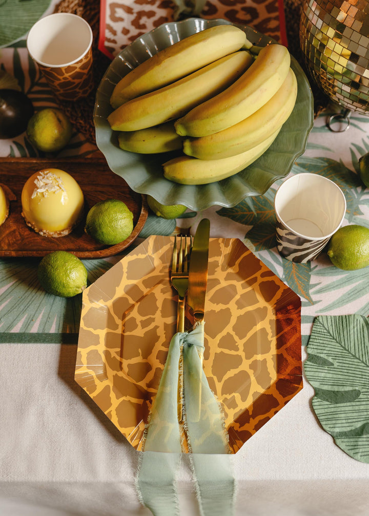 Safari Animal Print Paper Plates - Jungle Theme Birthday Tableware - Zebra Leopard, Giraffe Octagonal Plates - Wild One Decor - Pack Of 8 - Jolie Fete UK