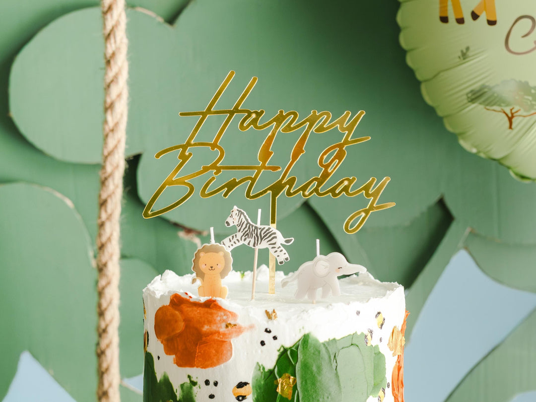 Safari Birthday Candles - Jungle Animal Cake Toppers - Kids Birthday Candles - Wild One Cake Decor - Lion, Elephant & Zebra - Pack Of 3 - Jolie Fete UK