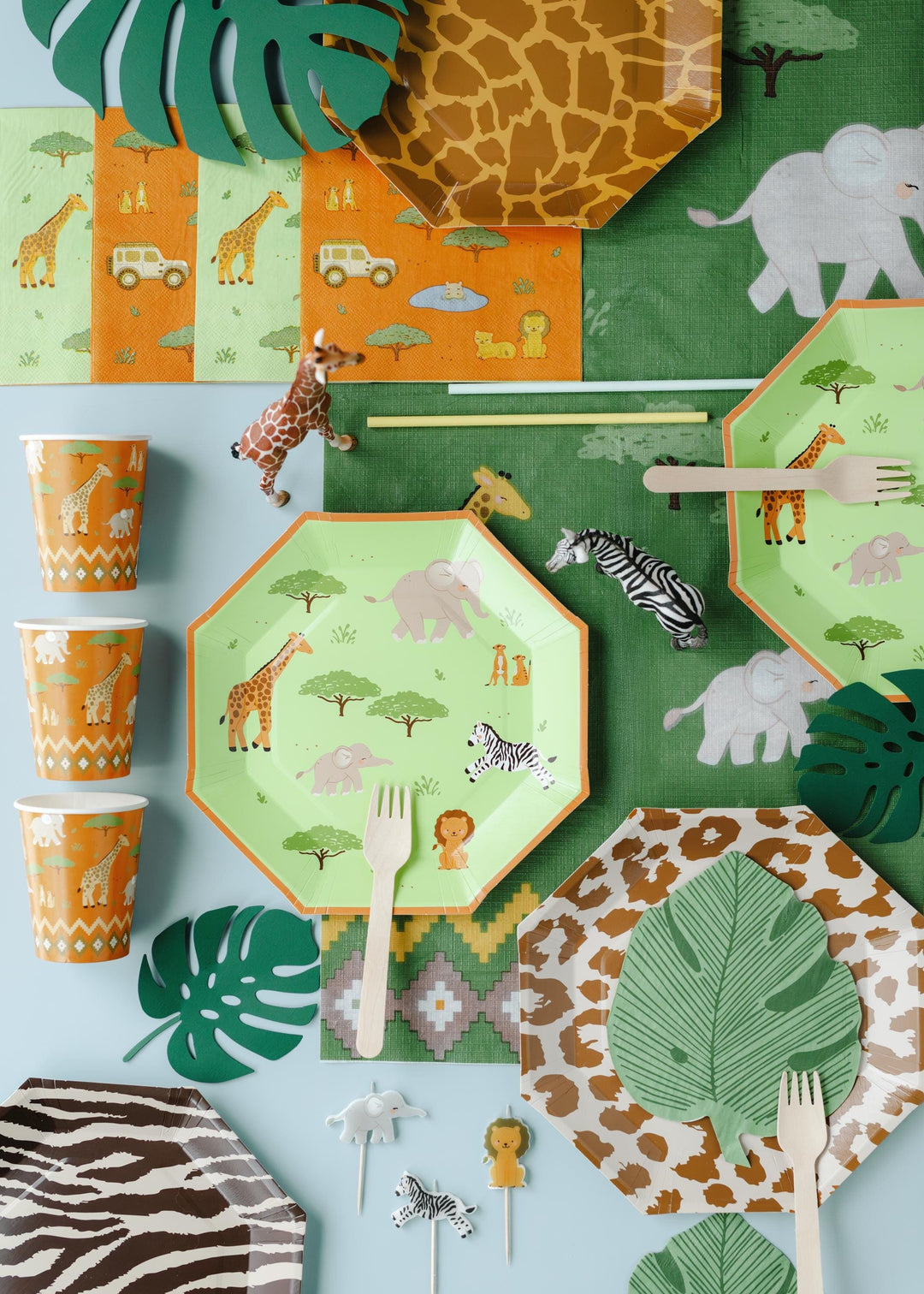 Safari Paper Napkins - Kids Jungle Party Tableware - Green & Orange Animal Napkins - First Birthday Decor - Wild One Theme - Pack Of 12 - Jolie Fete UK