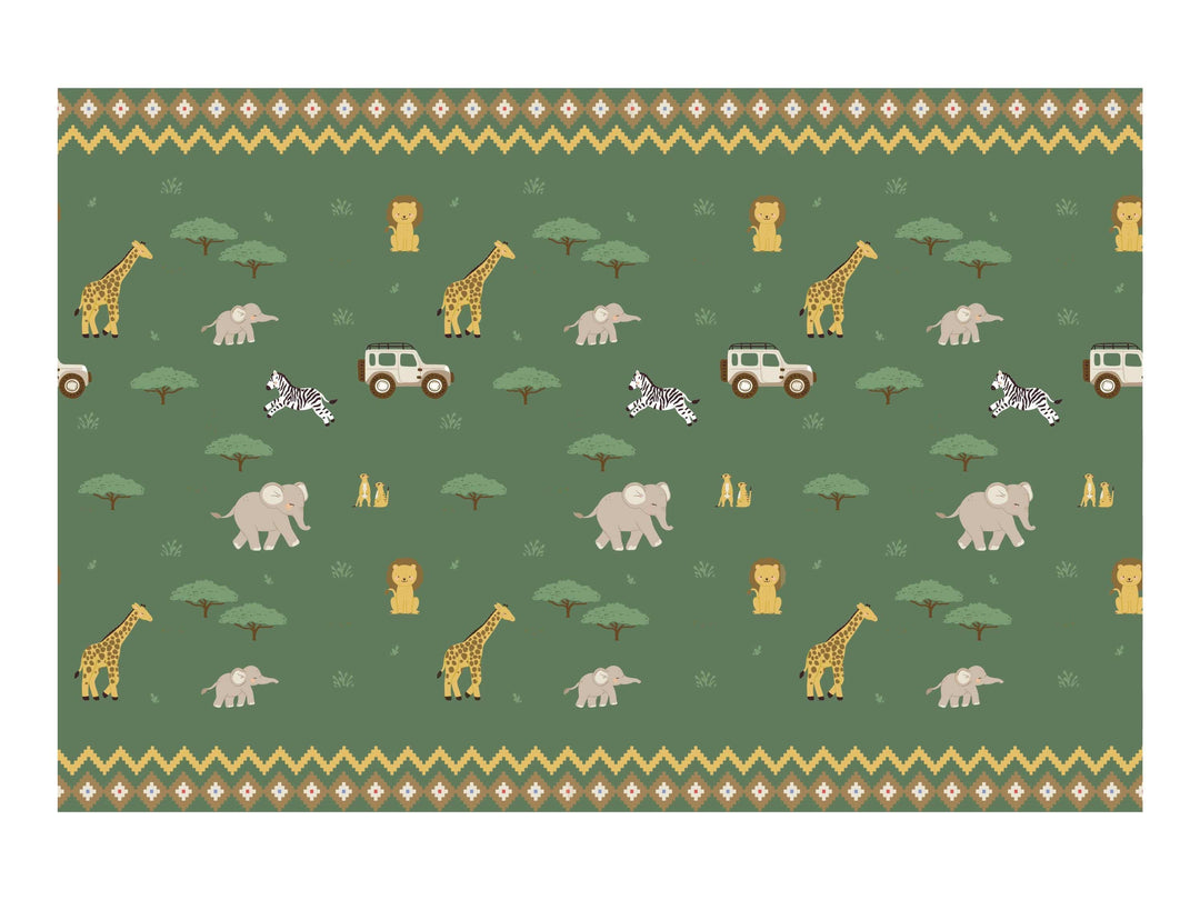 Safari Tablecloth - Kids Jungle Table Cover - Green Poly Cotton Tablecloth - First Birthday Party - Wild One Decor - Jolie Fete UK