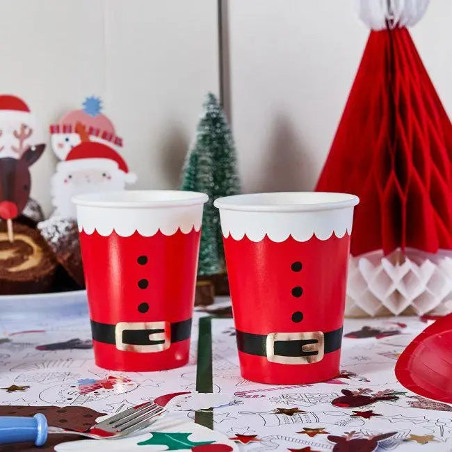 Santa Christmas Paper Cups - Kids Christmas Party Cups - Festive Tableware - Xmas Party Supplies - Santa Claus Party Cups - Pack of 8 - Jolie Fete UK