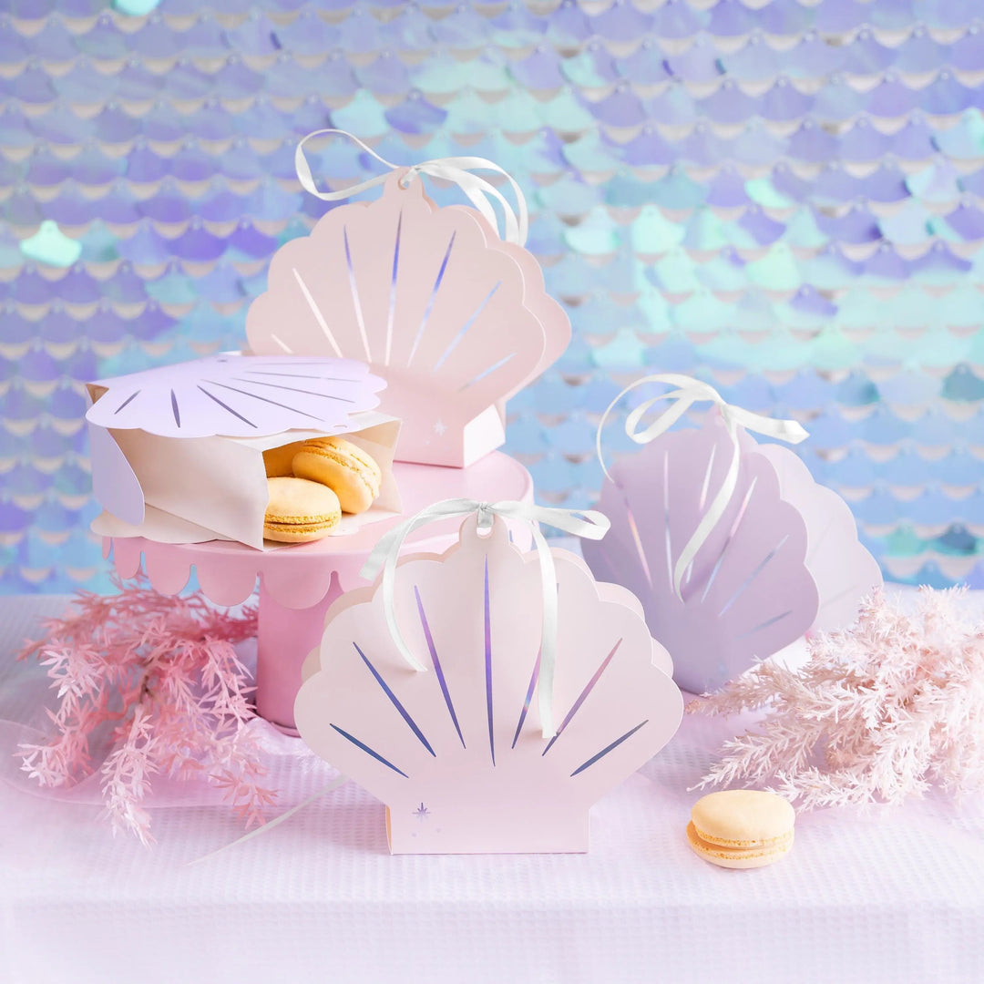 Seashell Gift Boxes - Mermaid Theme - Seashell Treat Boxes - Sweet Boxes - Iridescent Mermaid Party - Dive Into Five-Under the sea-Pack Of 4 - Jolie Fete UK