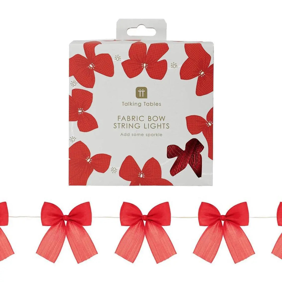 String Lights With Red Ribbon Bows - Christmas Lights - Christmas Decorations - Christmas Wall Lights - Holiday Decor - 2.6m - Jolie Fete UK