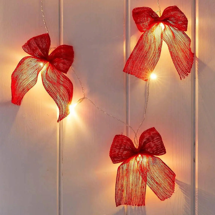 String Lights With Red Ribbon Bows - Christmas Lights - Christmas Decorations - Christmas Wall Lights - Holiday Decor - 2.6m - Jolie Fete UK