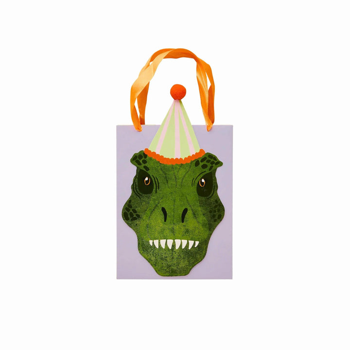 Dinosaur Party Bags - T Rex Birthday Favour Bags with 3D Pom Poms & Ribbon Handles - Kids Roarsome Birthday Party - Pack Of 5 - Jolie Fete UK