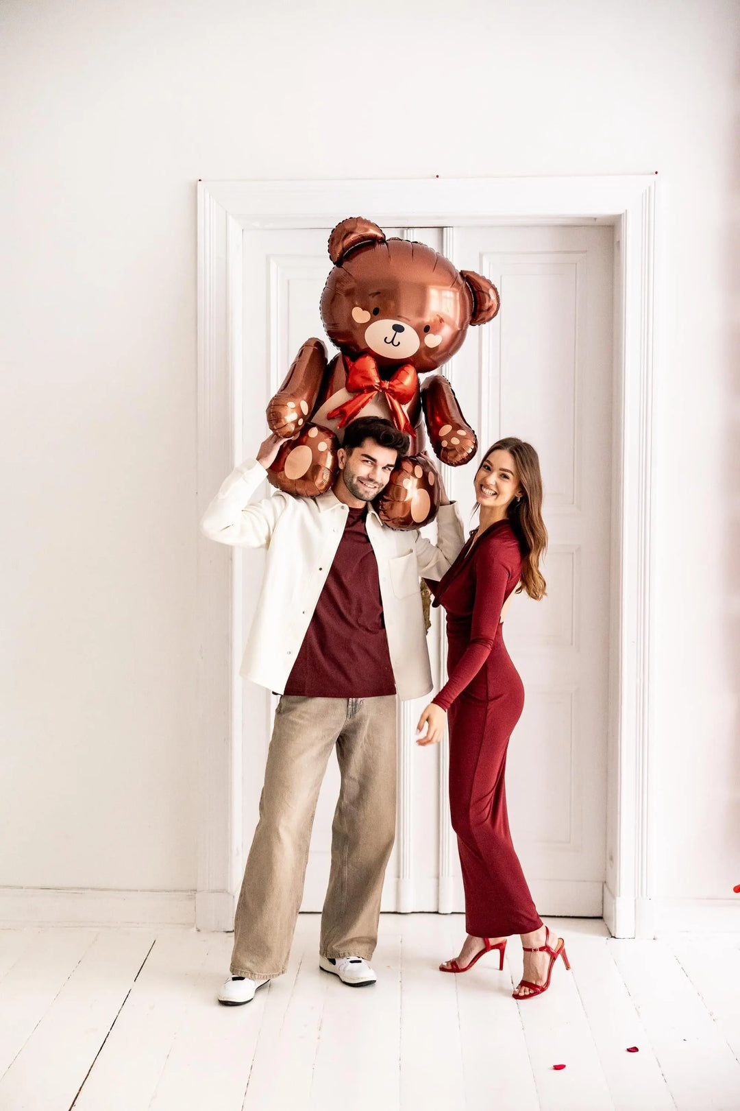 Teddy Bear Foil Balloon - 1st Birthday Air Fill Balloon - Large Sitting 3D Bear Prop - We Can Bearly Wait Baby Shower Decor - No Helium - Jolie Fete UK