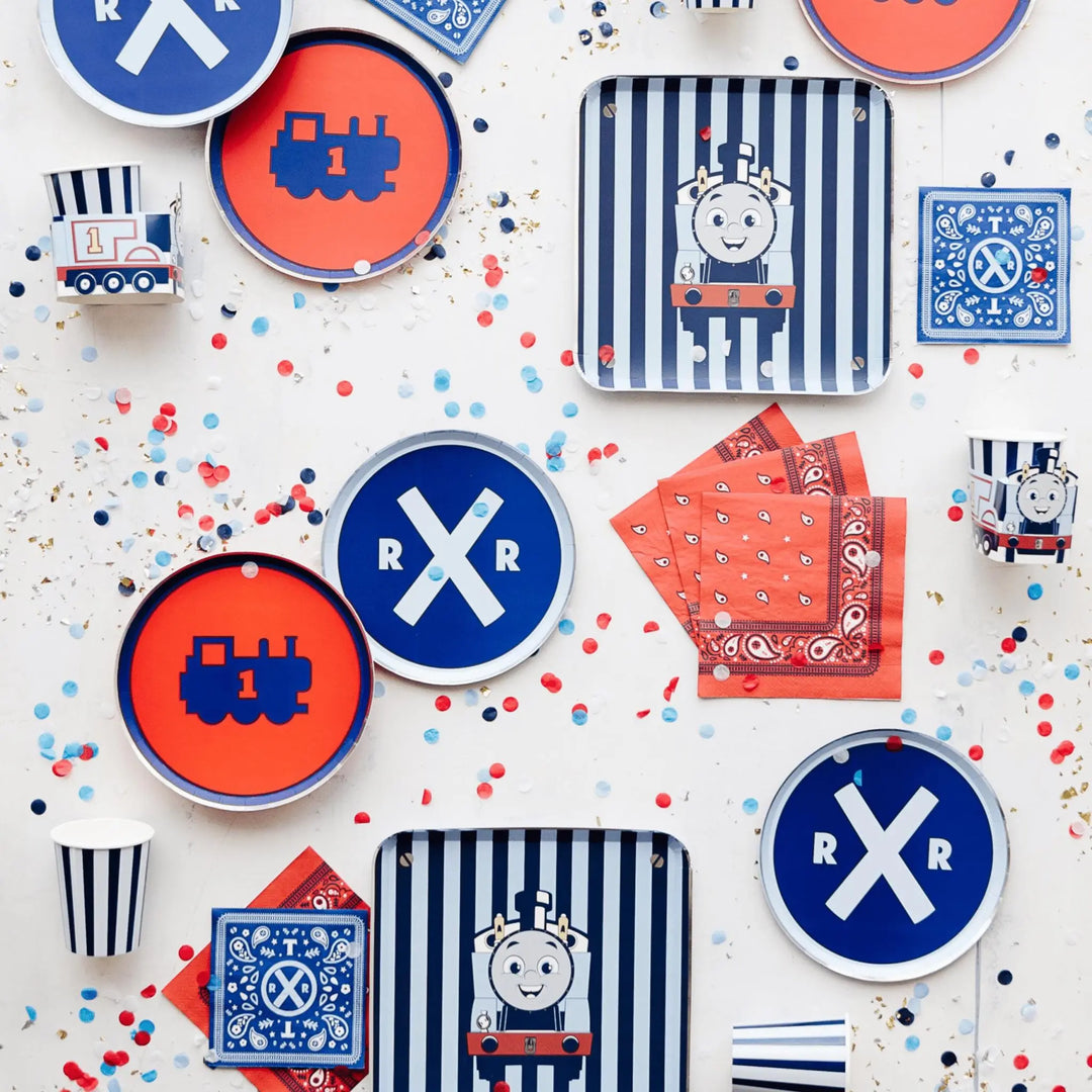 Thomas & Friends Small Bandana Napkins - Train Birthday Party Napkins - Blue Paper Napkins - Thomas Tank Engine Party Supplies - Pack of 24 - Jolie Fete UK