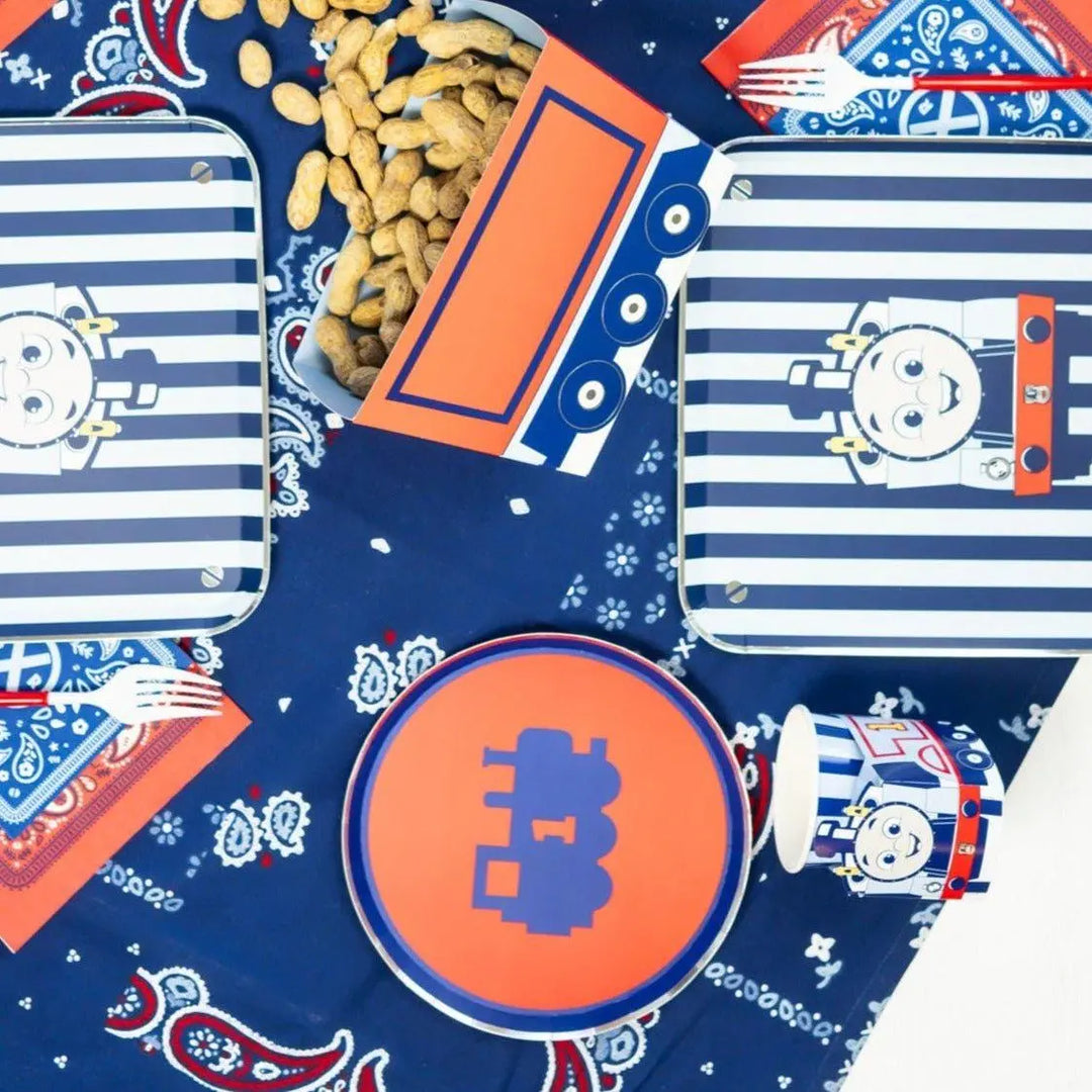Thomas & Friends Small Plates - Train Birthday Party Tableware - Blue and Red Engine Railroad Two Designs - Kids Party Supplies - Pack of 8 - Jolie Fete UK