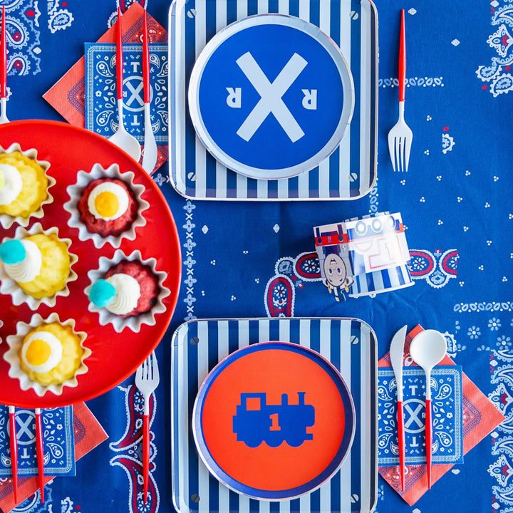 Thomas & Friends Small Plates - Train Birthday Party Tableware - Blue and Red Engine Railroad Two Designs - Kids Party Supplies - Pack of 8 - Jolie Fete UK