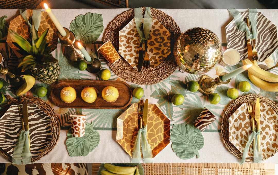 Tropical Leaf Napkins - Monstera Leaf Shaped Paper Napkins - Green Jungle Theme Birthday Party Tableware - Wild One Party Decor - Pack Of 12 - Jolie Fete UK
