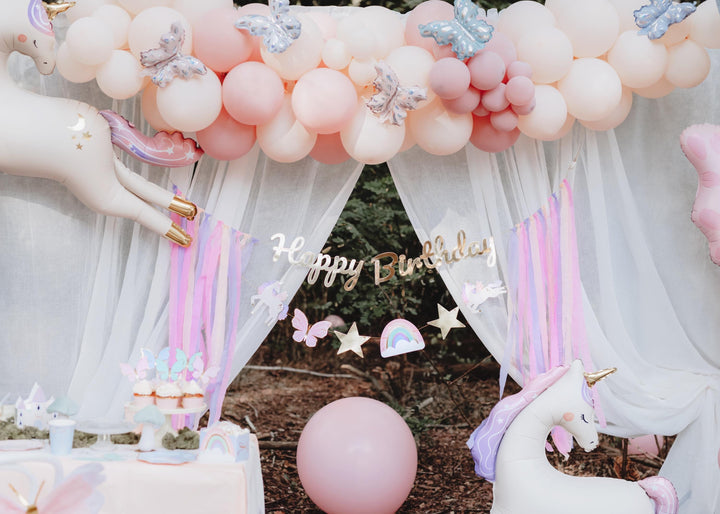Unicorn Happy Birthday Banner With Ribbons - Gold Garland With Lilac, Pink & Cream Tassels - Unicorn Party-Unicorn Birthday Decorations-2.3m - Jolie Fete UK