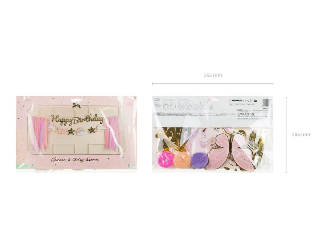 Unicorn Happy Birthday Banner With Ribbons - Gold Garland With Lilac, Pink & Cream Tassels - Unicorn Party-Unicorn Birthday Decorations-2.3m - Jolie Fete UK