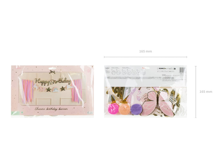 Unicorn Happy Birthday Banner With Ribbons - Gold Garland With Lilac, Pink & Cream Tassels - Unicorn Party-Unicorn Birthday Decorations-2.3m - Jolie Fete UK