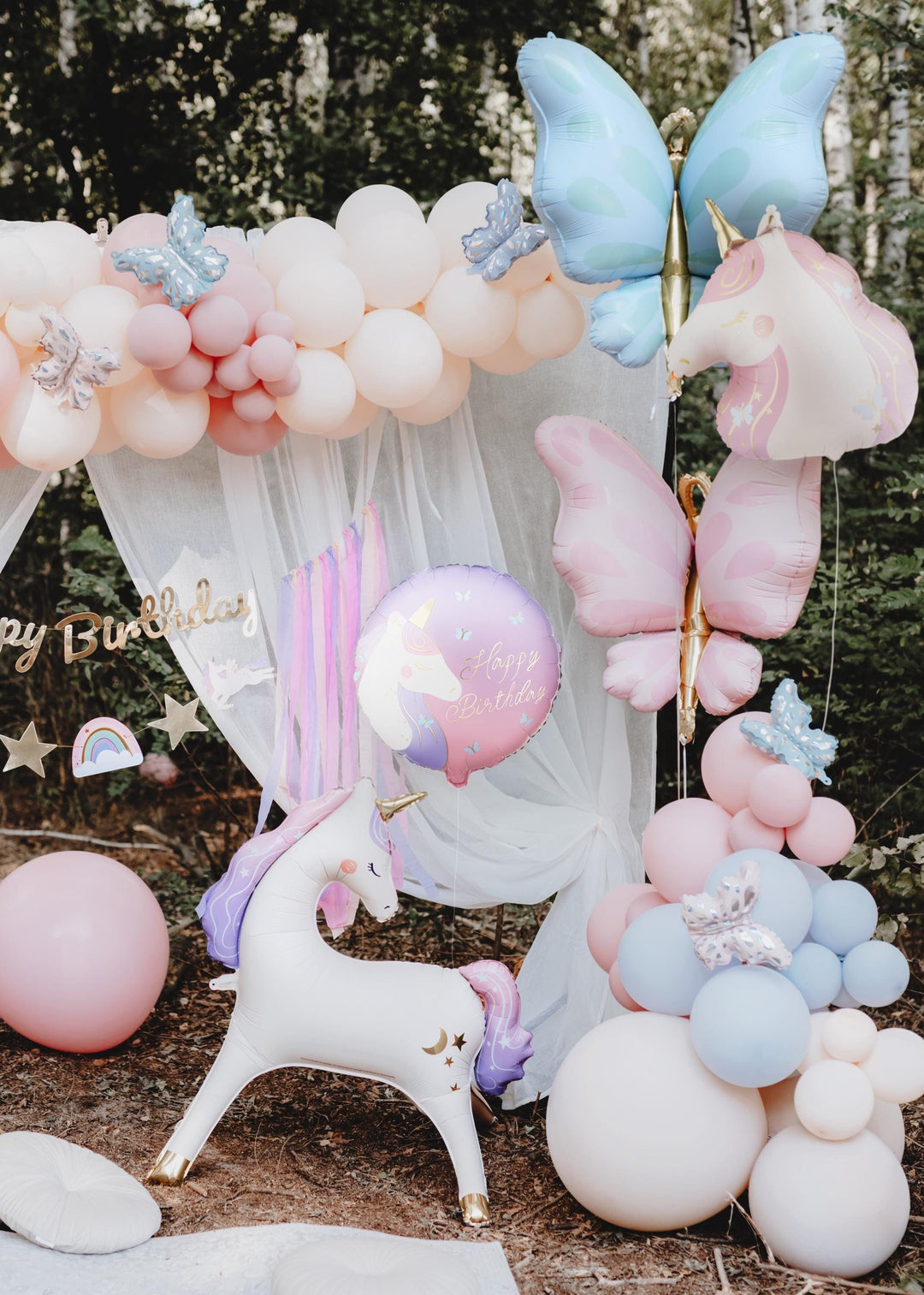 Unicorn Happy Birthday Foil Balloon - Unicorn Balloons -Lilac & Pink With Gold Lettering-Unicorn Birthday Decorations-Unicorn Party Supplies - Jolie Fete UK