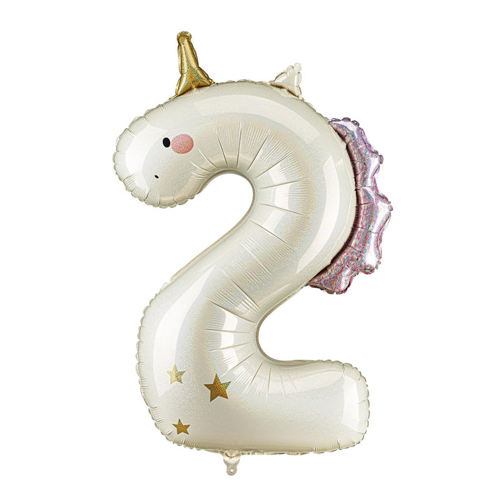 Unicorn Balloons-Unicorn Number 2 Balloon-Giant 36" Cream & Holographic Foil Balloon-Unicorn Birthday Decorations-Large 2nd Birthday Balloon - Jolie Fete UK