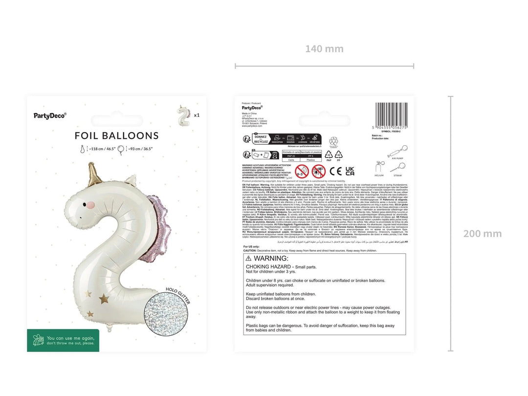 Unicorn Balloons-Unicorn Number 2 Balloon-Giant 36" Cream & Holographic Foil Balloon-Unicorn Birthday Decorations-Large 2nd Birthday Balloon - Jolie Fete UK
